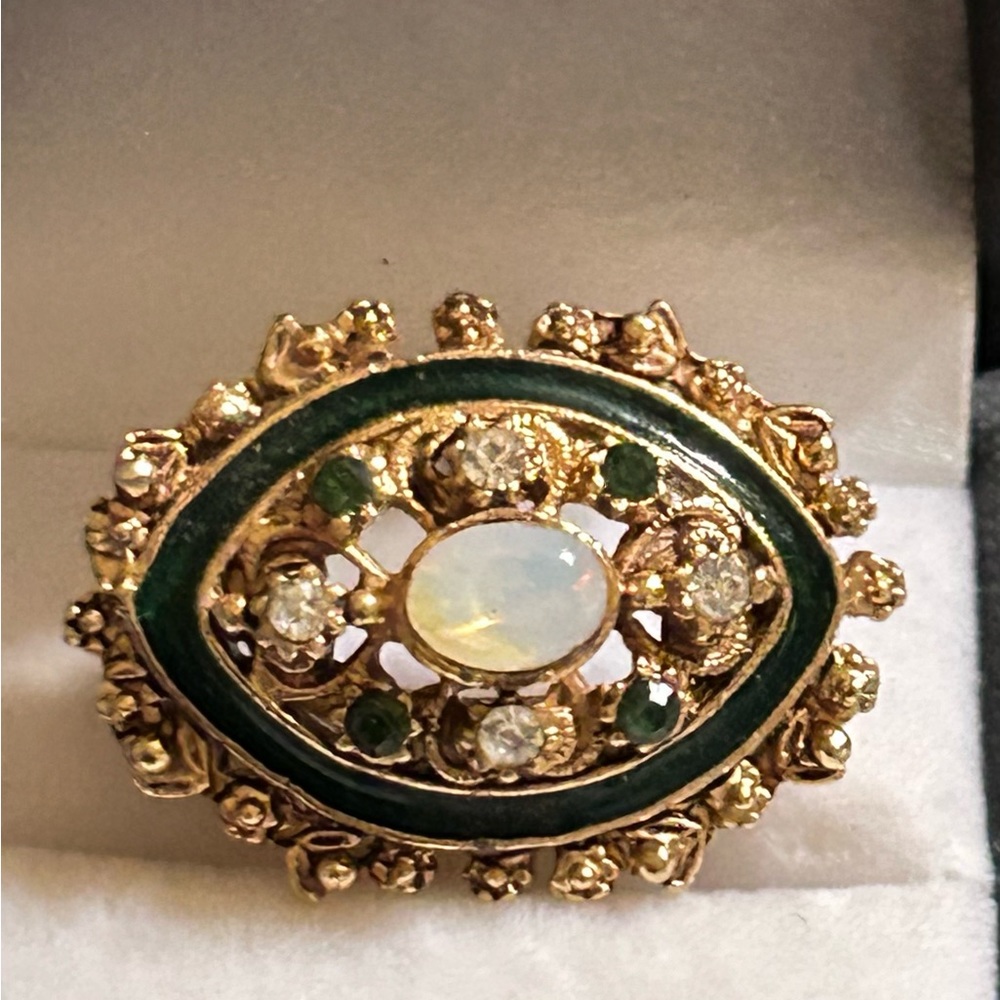 Western antique jewelry. FLORENZA Moonlight Sonata-Green Pin